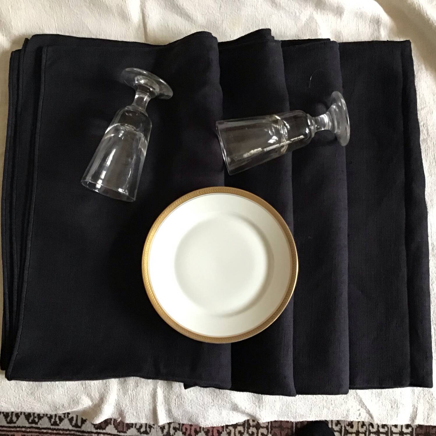 Black linen country tablecloth