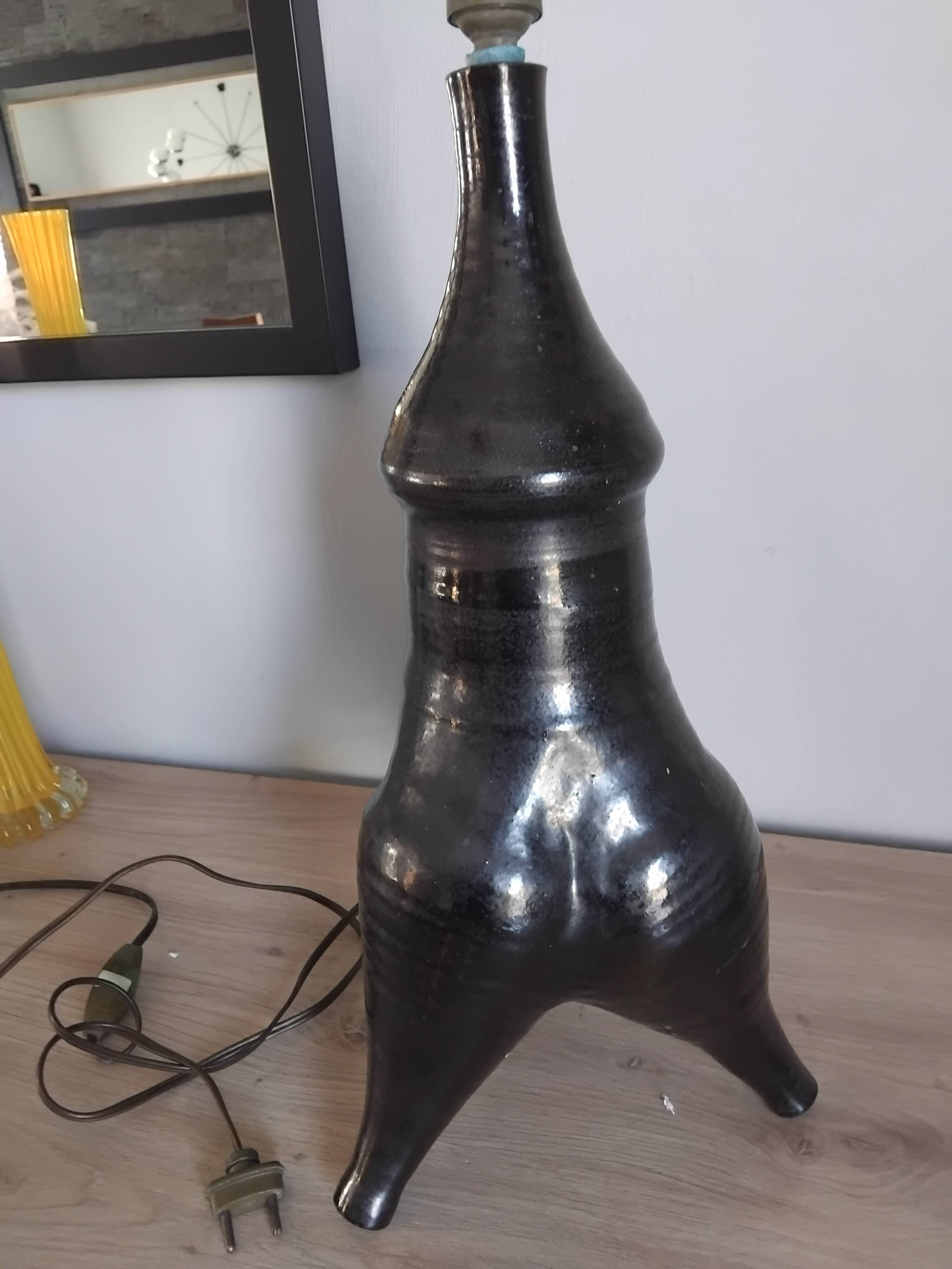 Pied de lampe forme libre en céramique style Vallauris, années 50