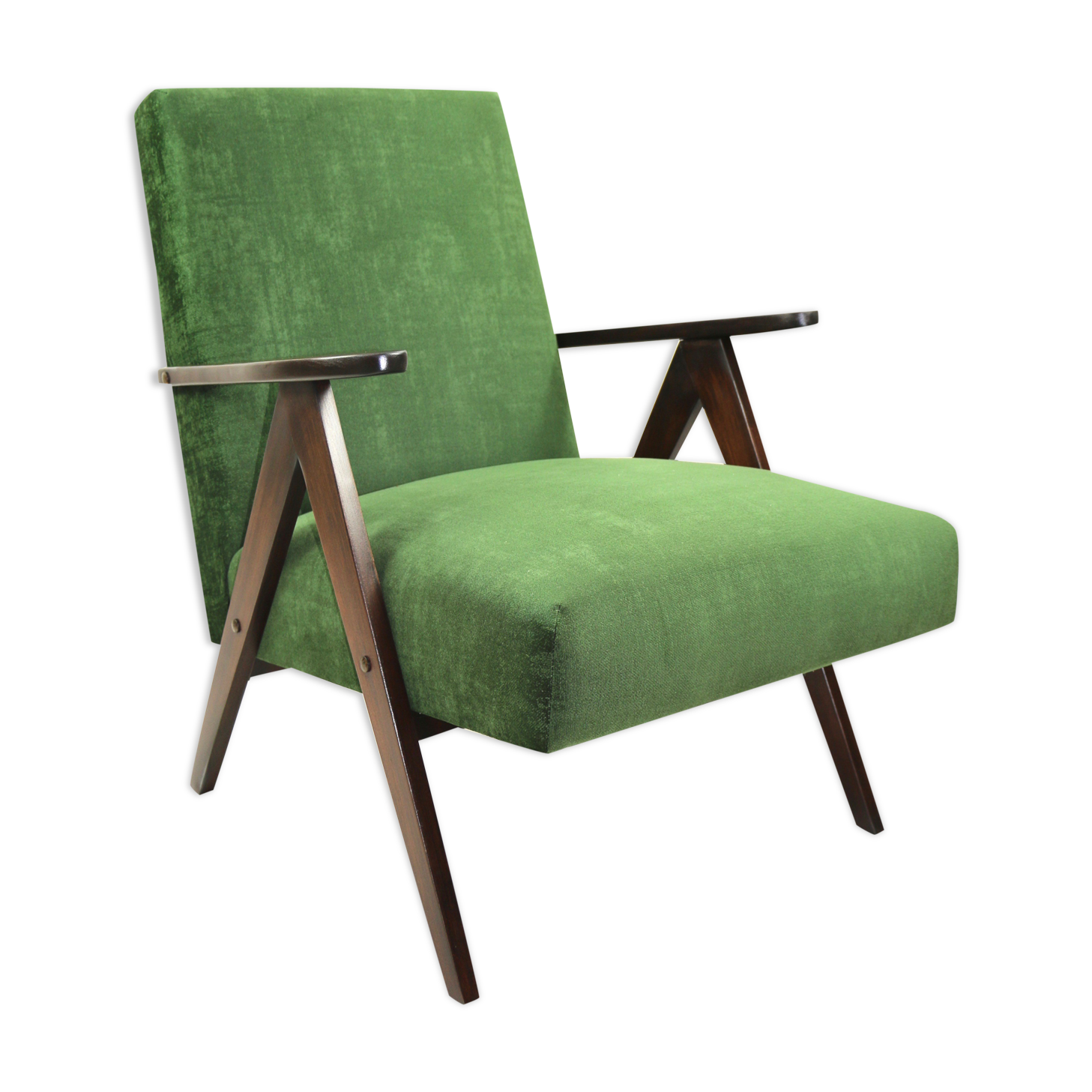 Vintage var green structural velvet easy chair, 1970s