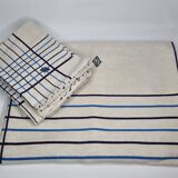 Vintage Table Set Damask Tablecloth and 8 Matching Embroidered Napkins, Blue and White Patterns