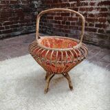 Ensemble salon fauteuils canapé, table et couturière en rotin vintage