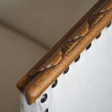 Sculptural 2-seater canapé in oak and wool, Danish "Skønvirke" style, 1920s.