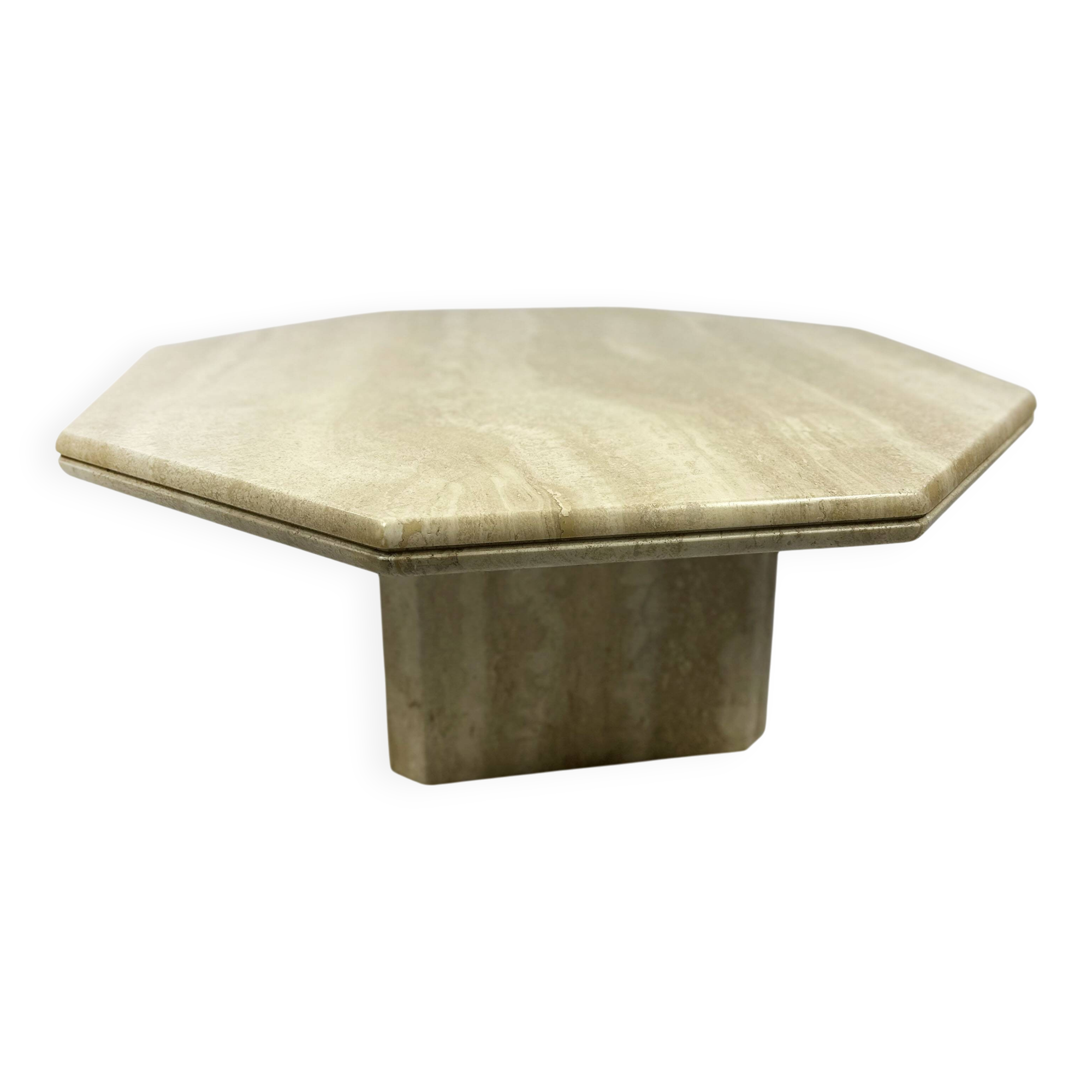 Table basse hexagonale vintage des années 1970 en travertin