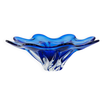 Coupe à fleurs en cobalt, design danois, années 1970, fabriquée au Danemark