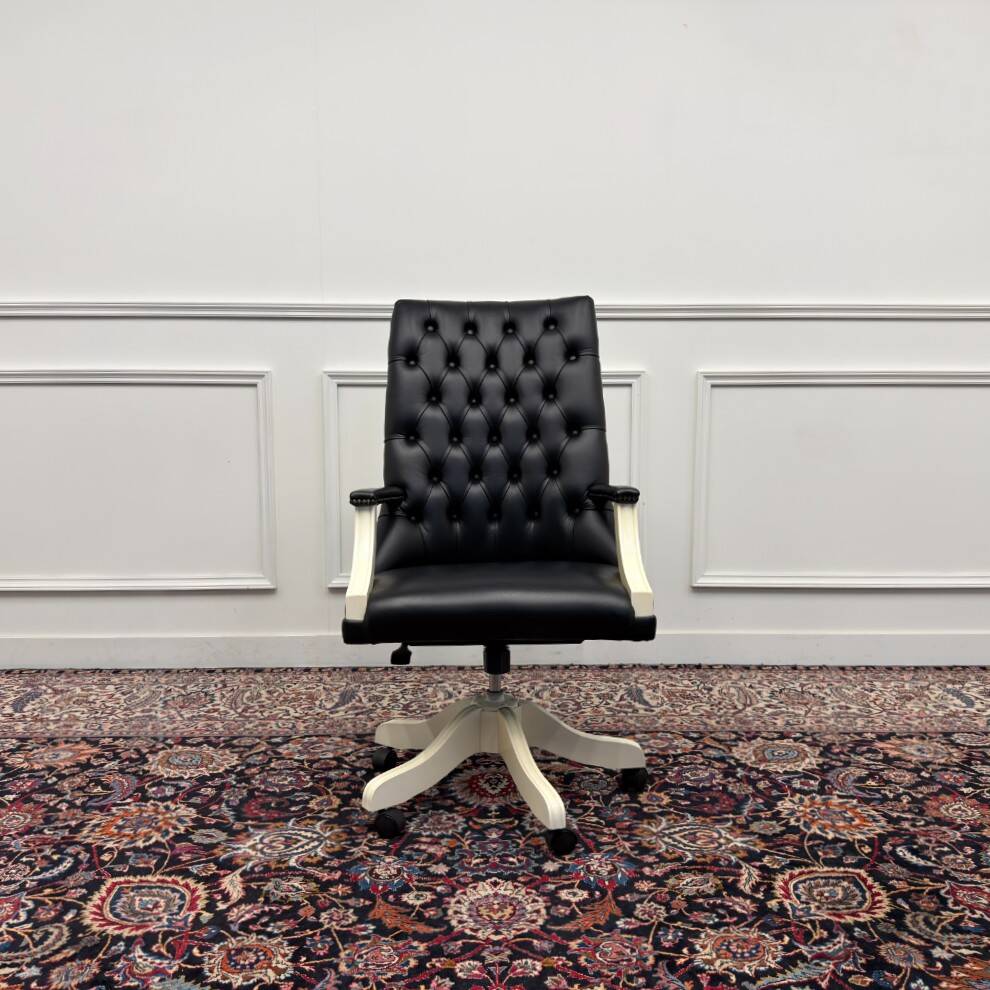 Large Classic English White Chesterfield Office Chair