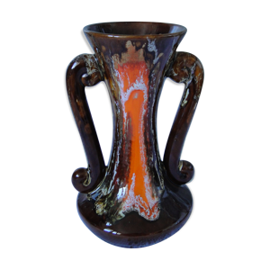 Vase lyre decor jaspé - marron blanc