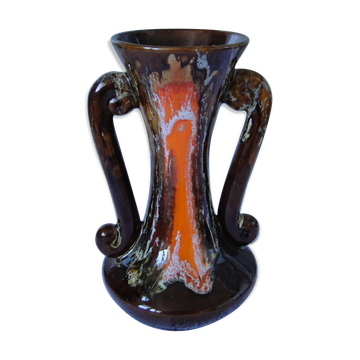 VASE lyre decor jaspered orange brown white n°320vintage
