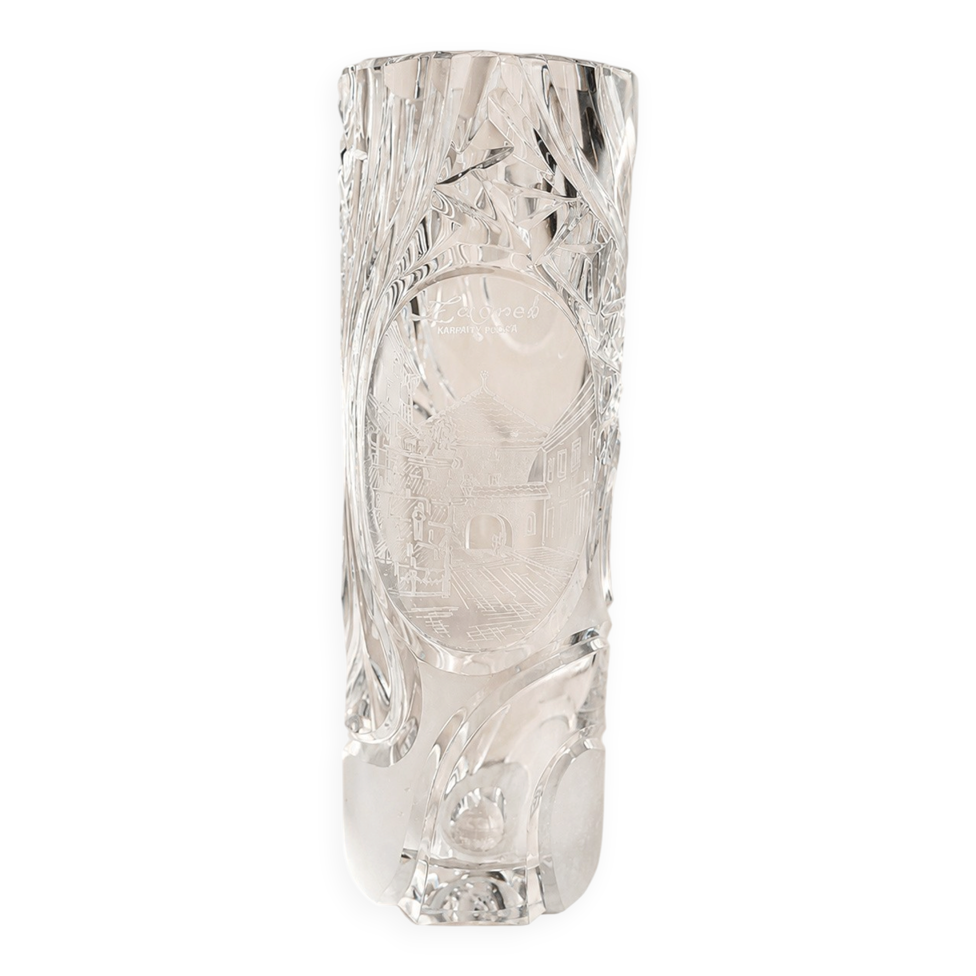Vase Art Déco en cristal gravé vintage