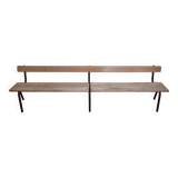 Vintage wooden and metal nursery school bench, 2 m