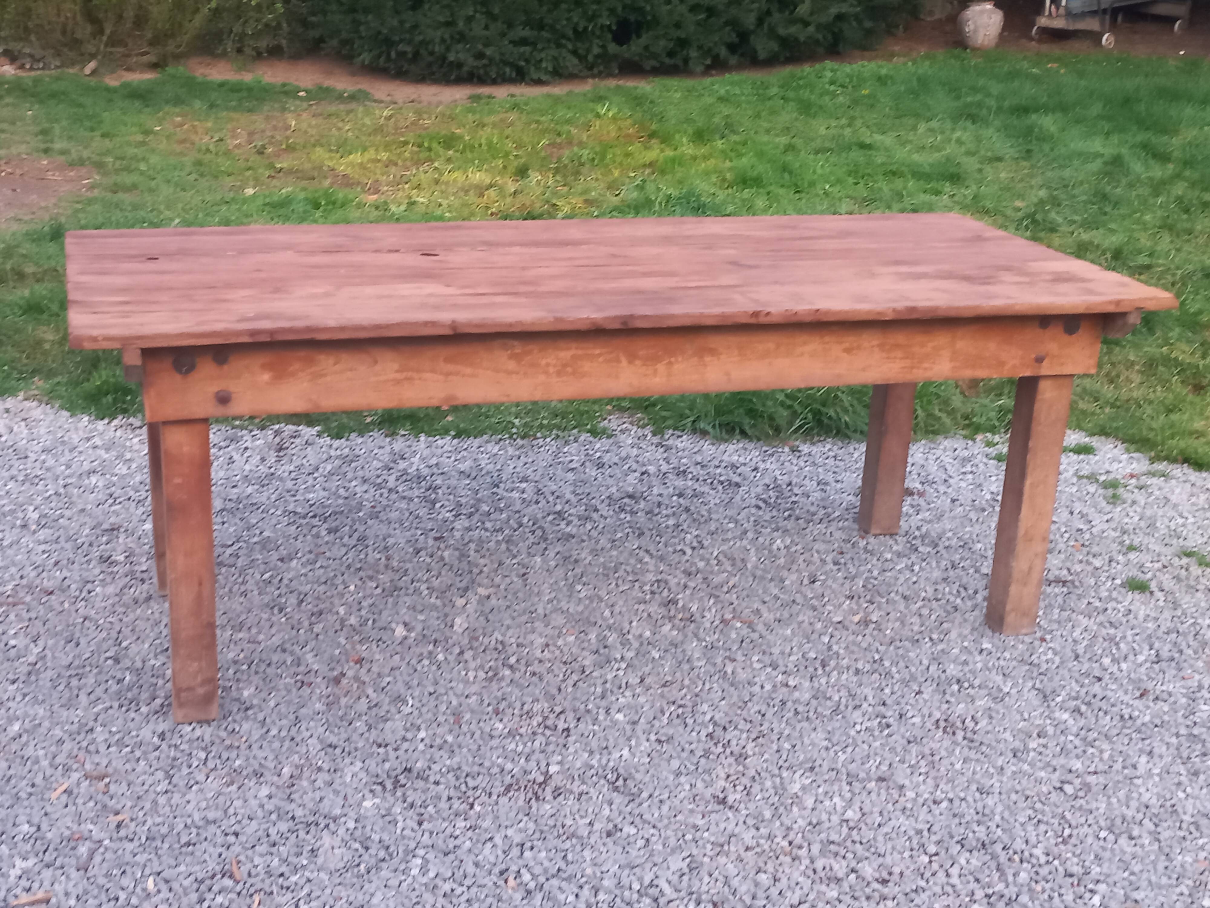 Brutalist farmhouse table Antique wooden workshop table 200cm