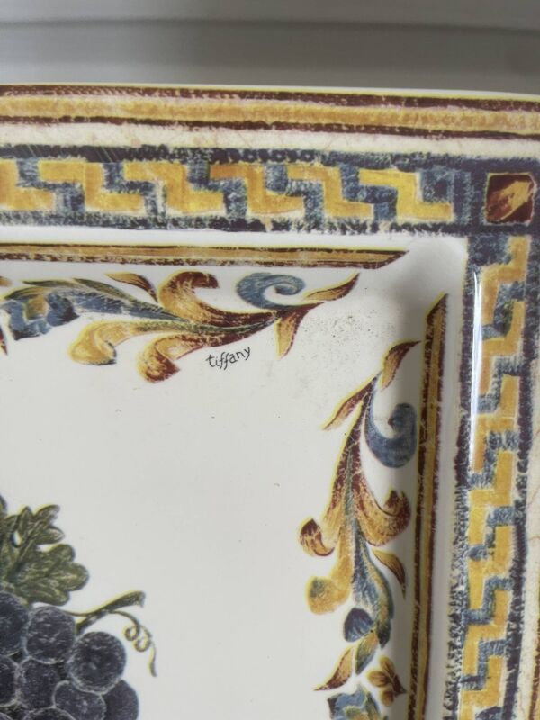 Ancien assiette décorative murale italienne tiffany jaune raisin 30x30cm