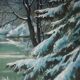 Painting Under snowy wood mountain landscape by Victor DUMAY (1901-1981)