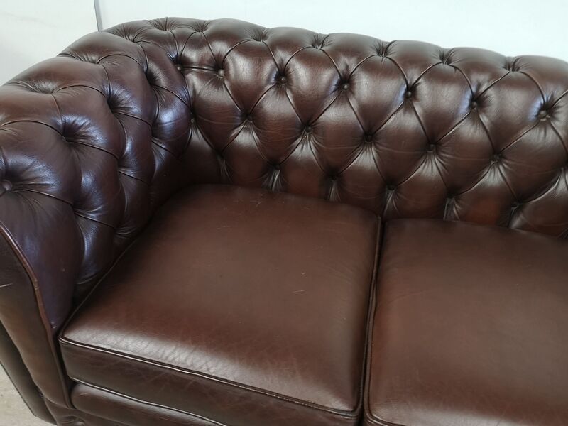 Brown leather chesterfield sofa two places