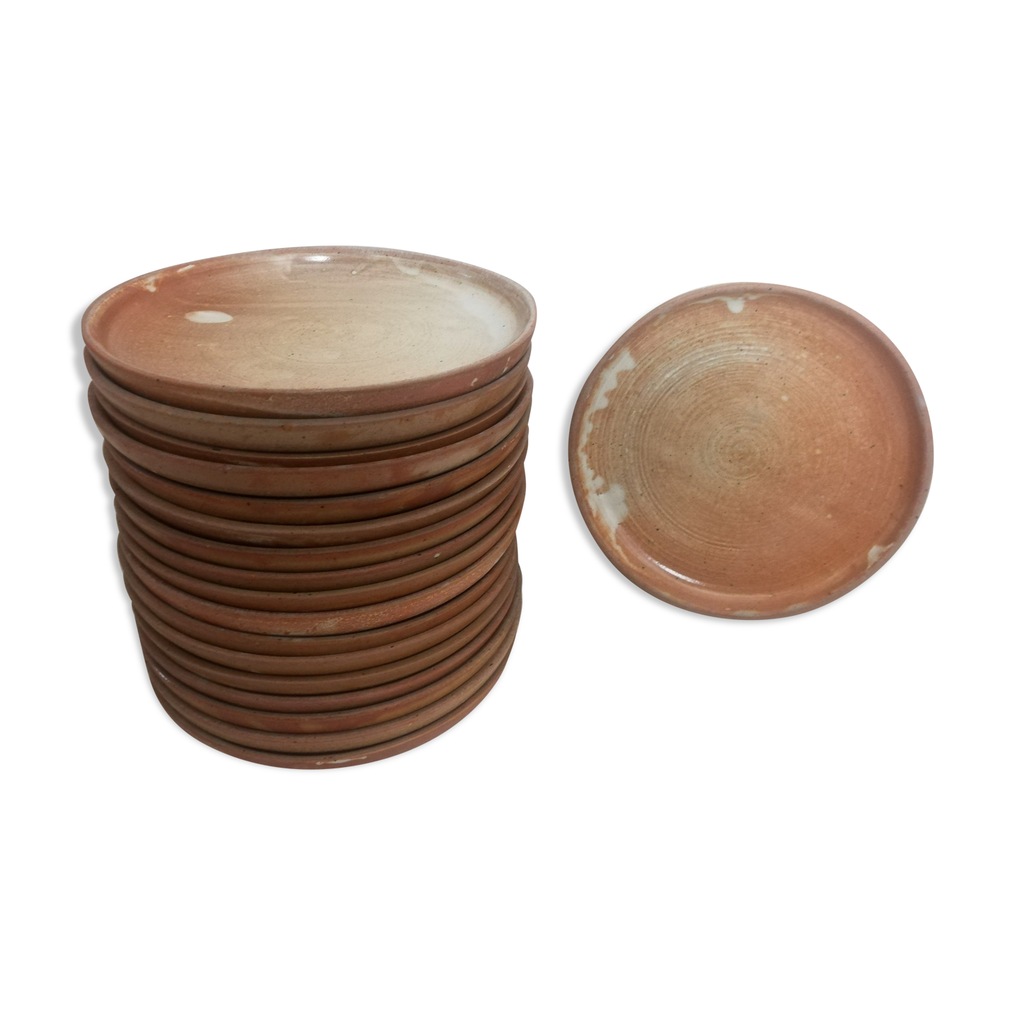 Service 18 flat plates in artisanal stoneware 60s