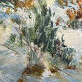 Antique painting, landscape under the snow, signed Fallet 1967