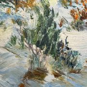 Antique painting, landscape under the snow, signed Fallet 1967