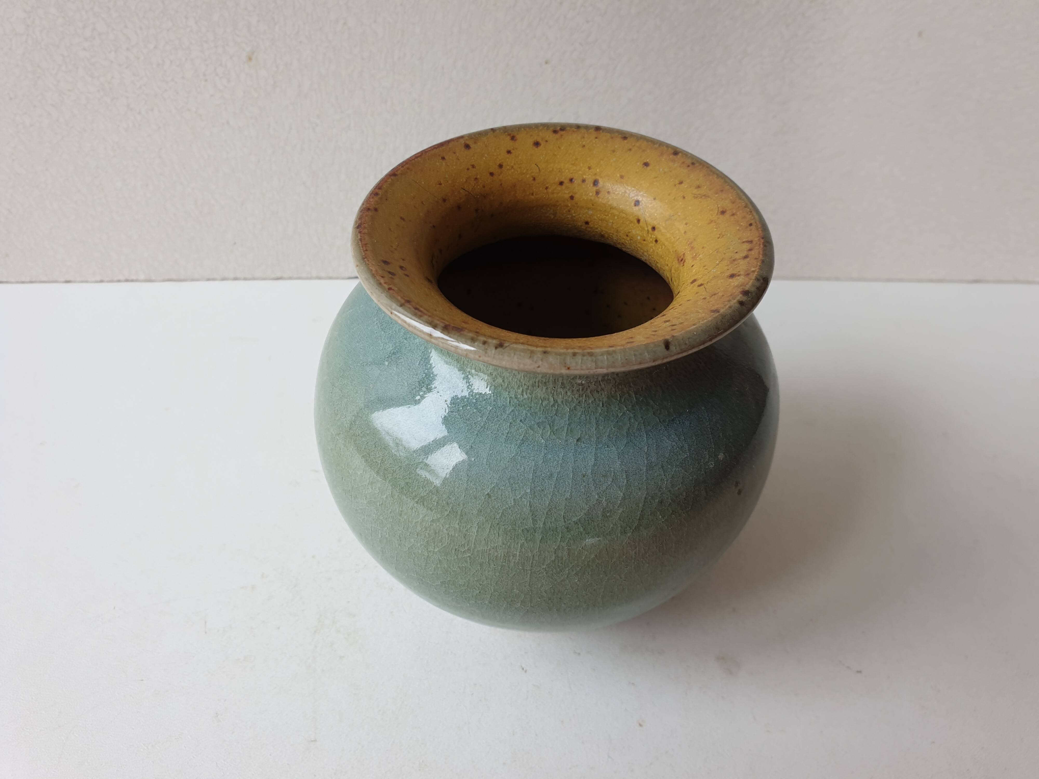 Small glazed ceramic ball vase Signed Alésia