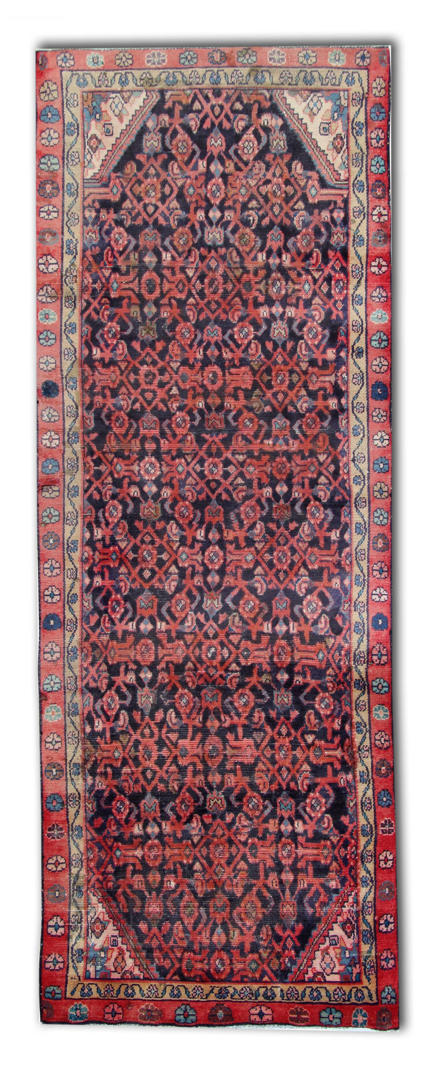 Long handmade vintage persian rug traditional wool carpet- 105x280cm
