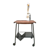 Vintage side table / serving trolley on wheels, signed Tubauto Levalloi