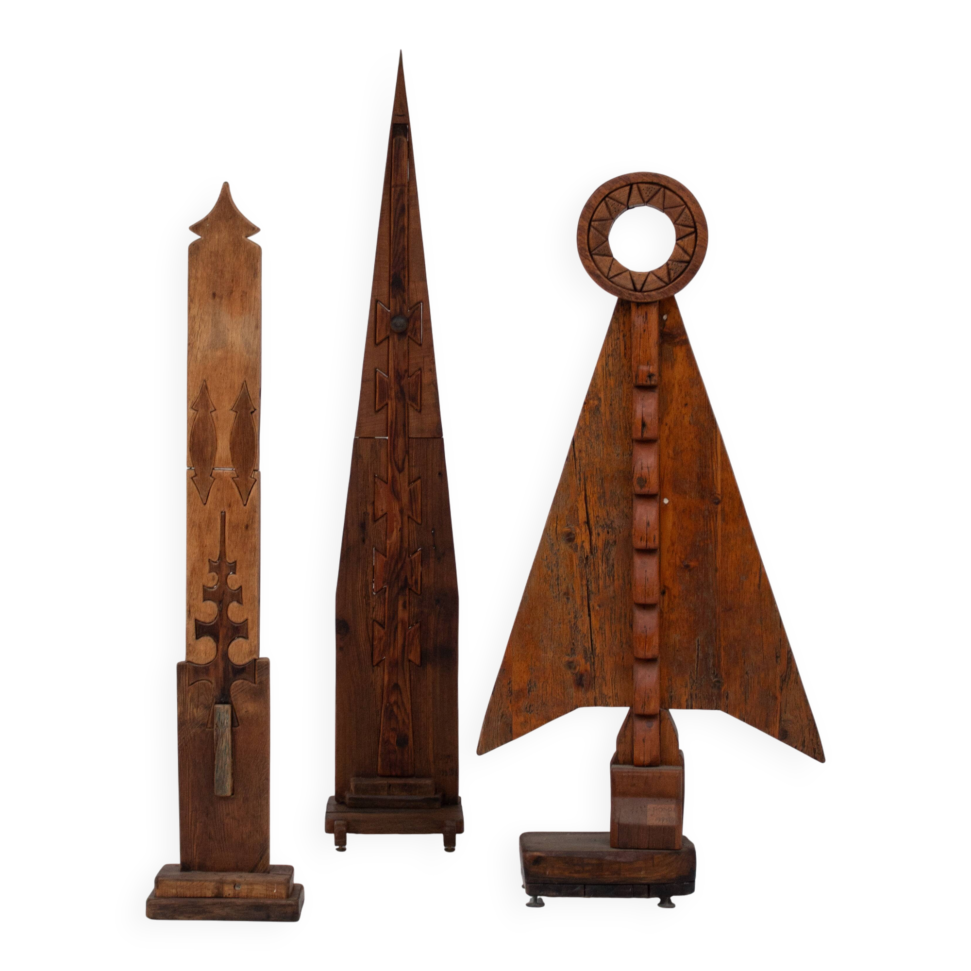 Set of 3 wooden sculptures by Luciano Bertolotto (Pompi)