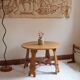 Round beech coffee table with curved legs, 1980s.