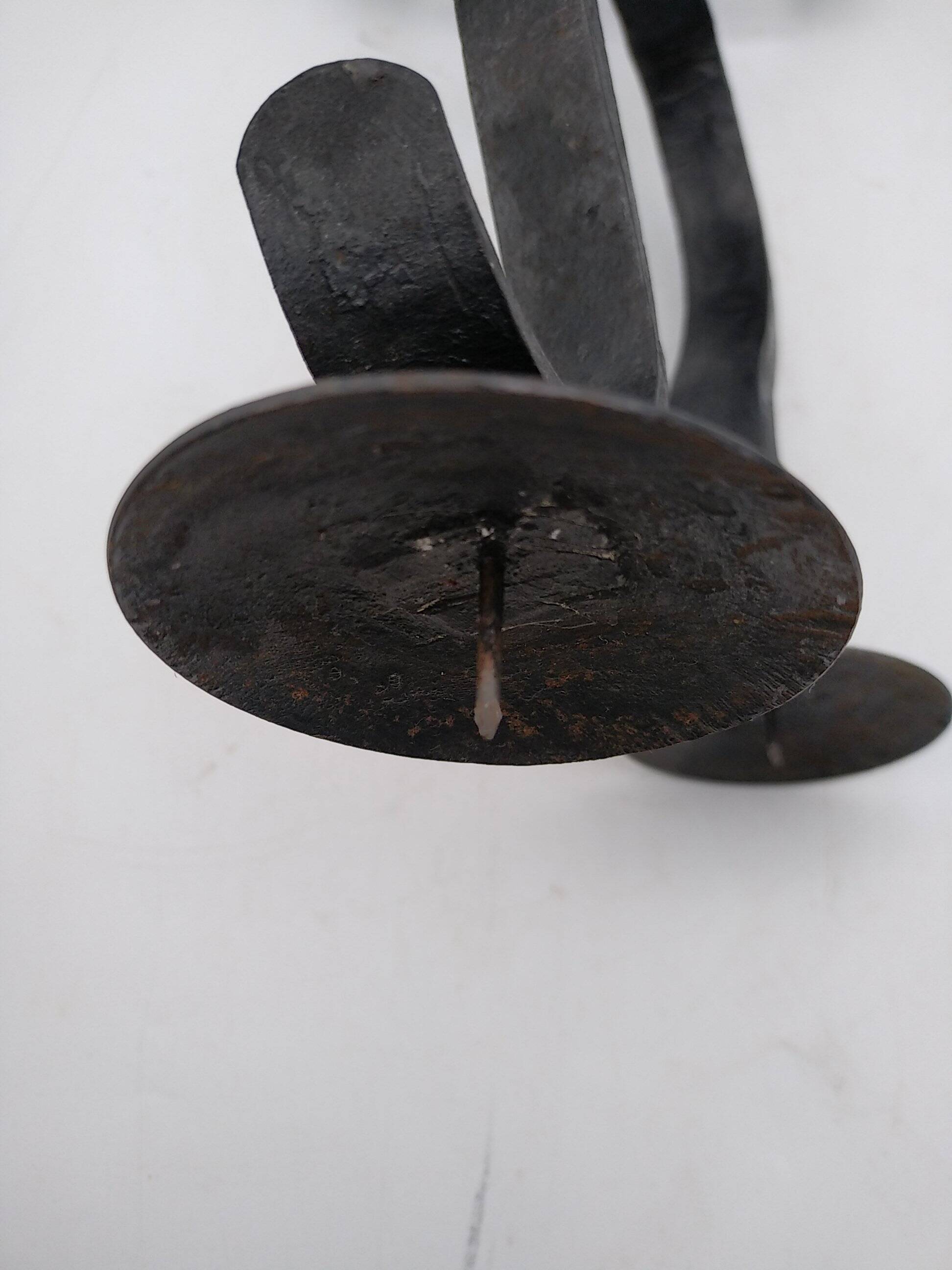 Brutalist wrought iron candle holder. Birds .