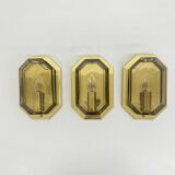 Set of 3 Limburg Glashütte smoked glass and brass wall lamps sconce , 1970s