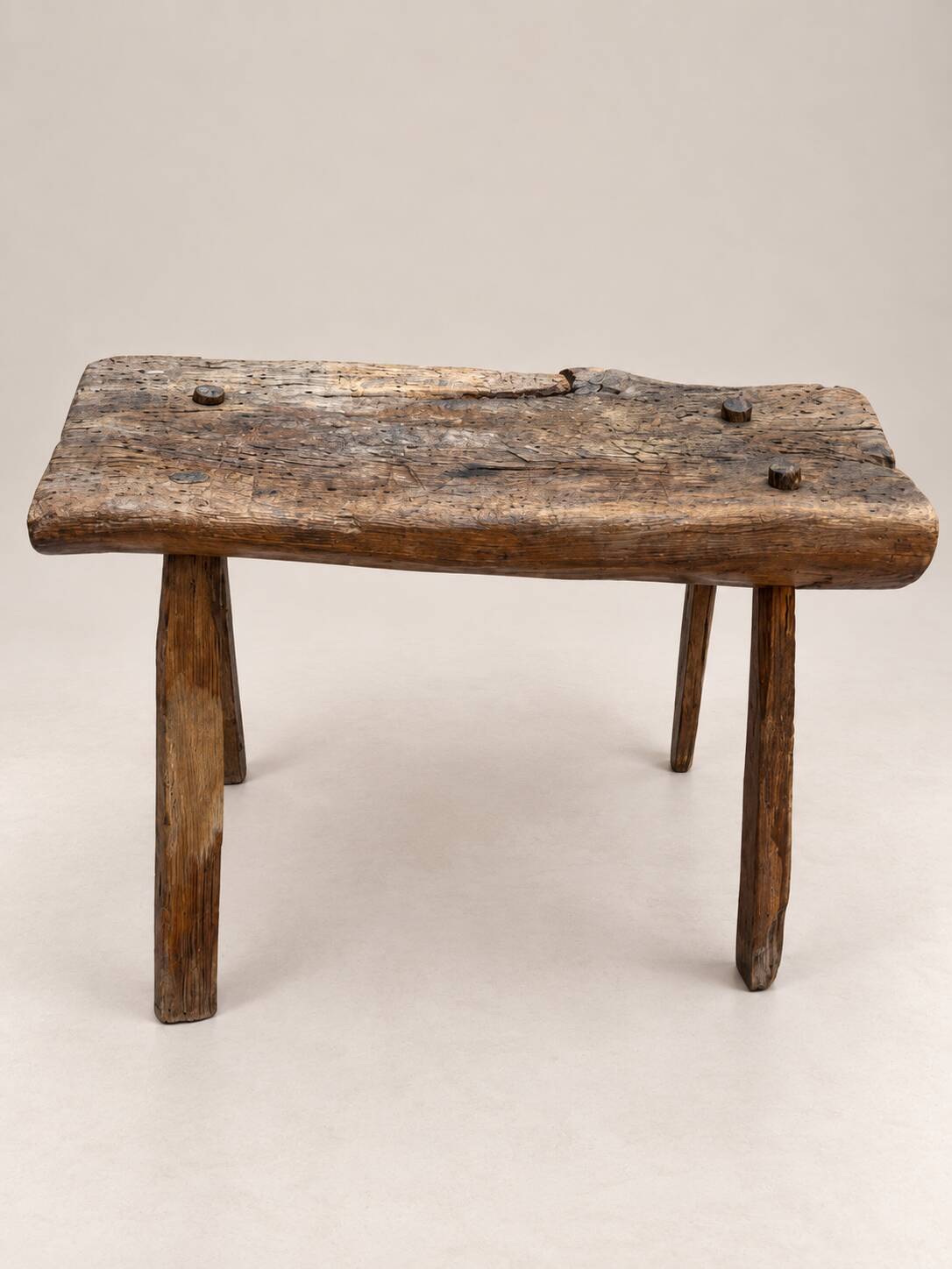 Old small bench / rustic stool made of solid wood – folk art