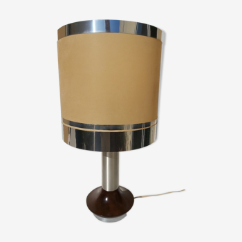 Lampe design bois et et métal chromé années 70