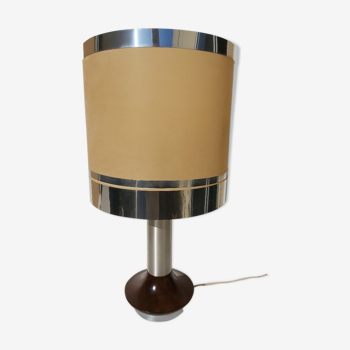 Wood and chrome metal design lamp 70s