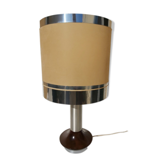 Lampe design bois et et métal chromé années 70