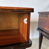 Pair of vintage bedside tables in marquetry wood – revisited Art Deco style