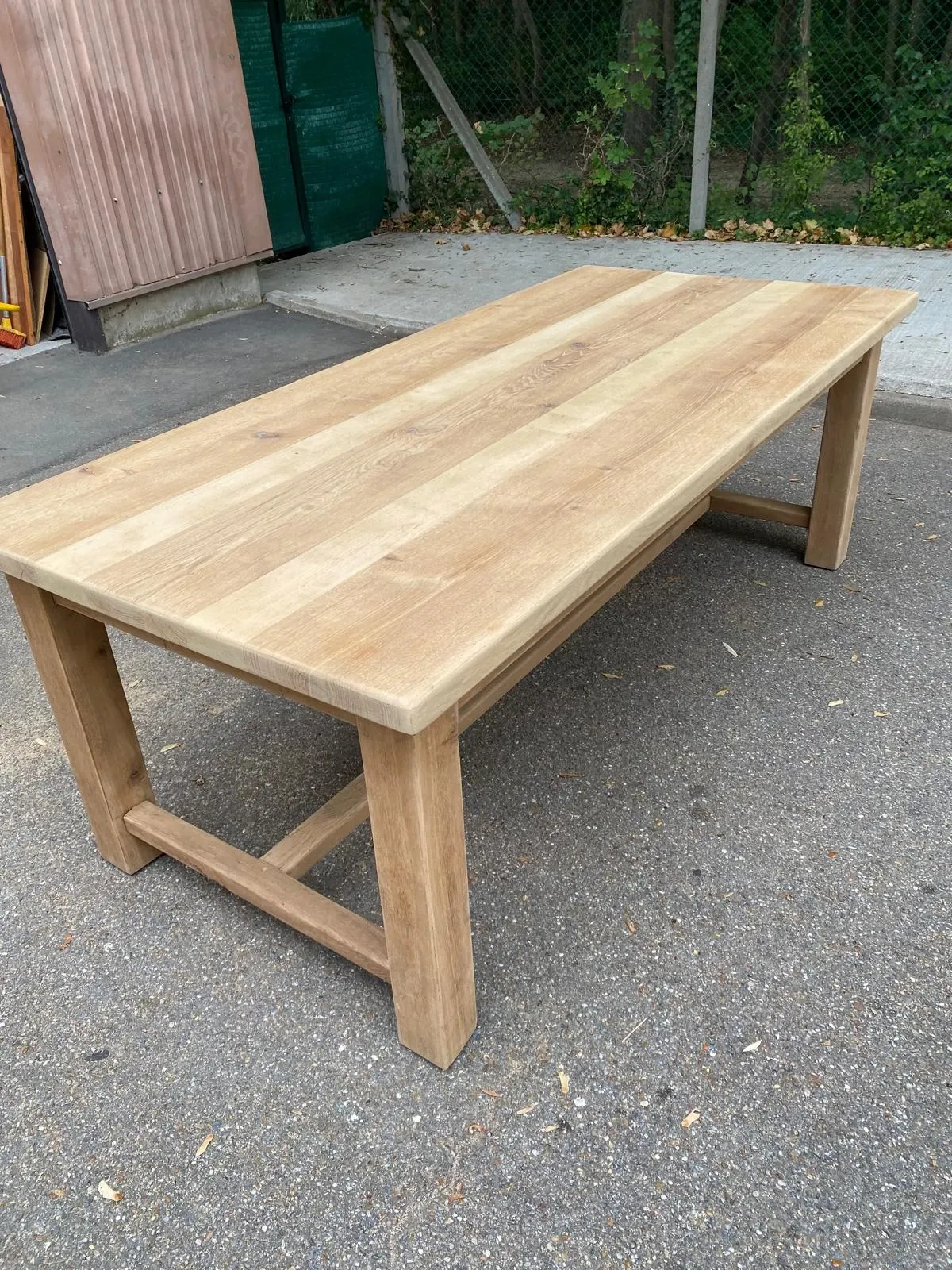 1970s stripped solid oak farmhouse dining table - 210cm