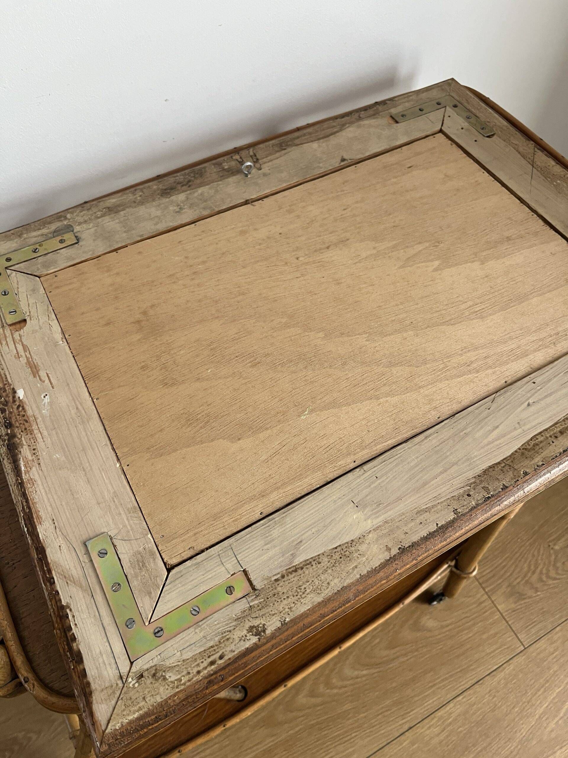 Vintage wall mirror in wood and ceramic tiles