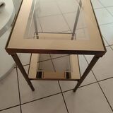 Smoked glass coffee table. 2 shelves. Metal frame. 1960s.