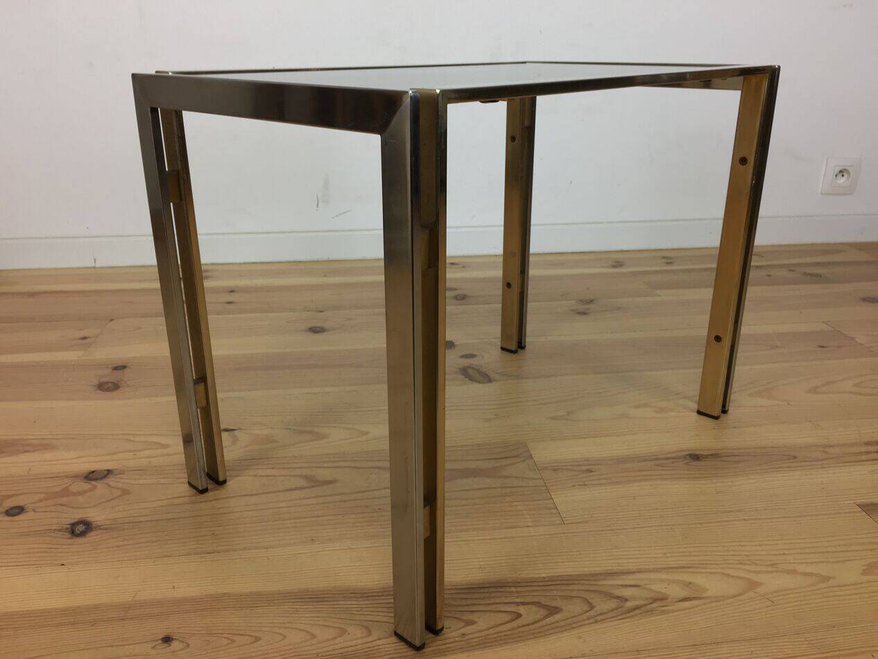 Table d'appoint 70's chrome et doré, Hollywood Regency, bout de canapé