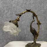 Art Nouveau period Heron lamp in bronze with double patina