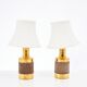 Pair of Bitossi table lamps in gilded ceramic, Italy, 1970.