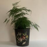 Napoleon III waste paper basket in black sheet metal and painted flowers, 19th century