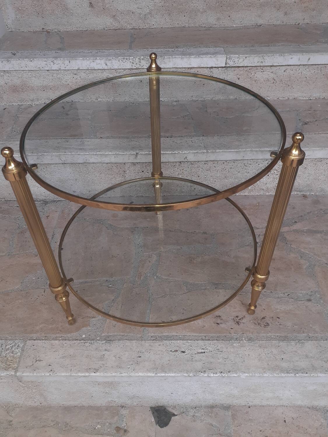 Vintage round brass coffee table, France 1960