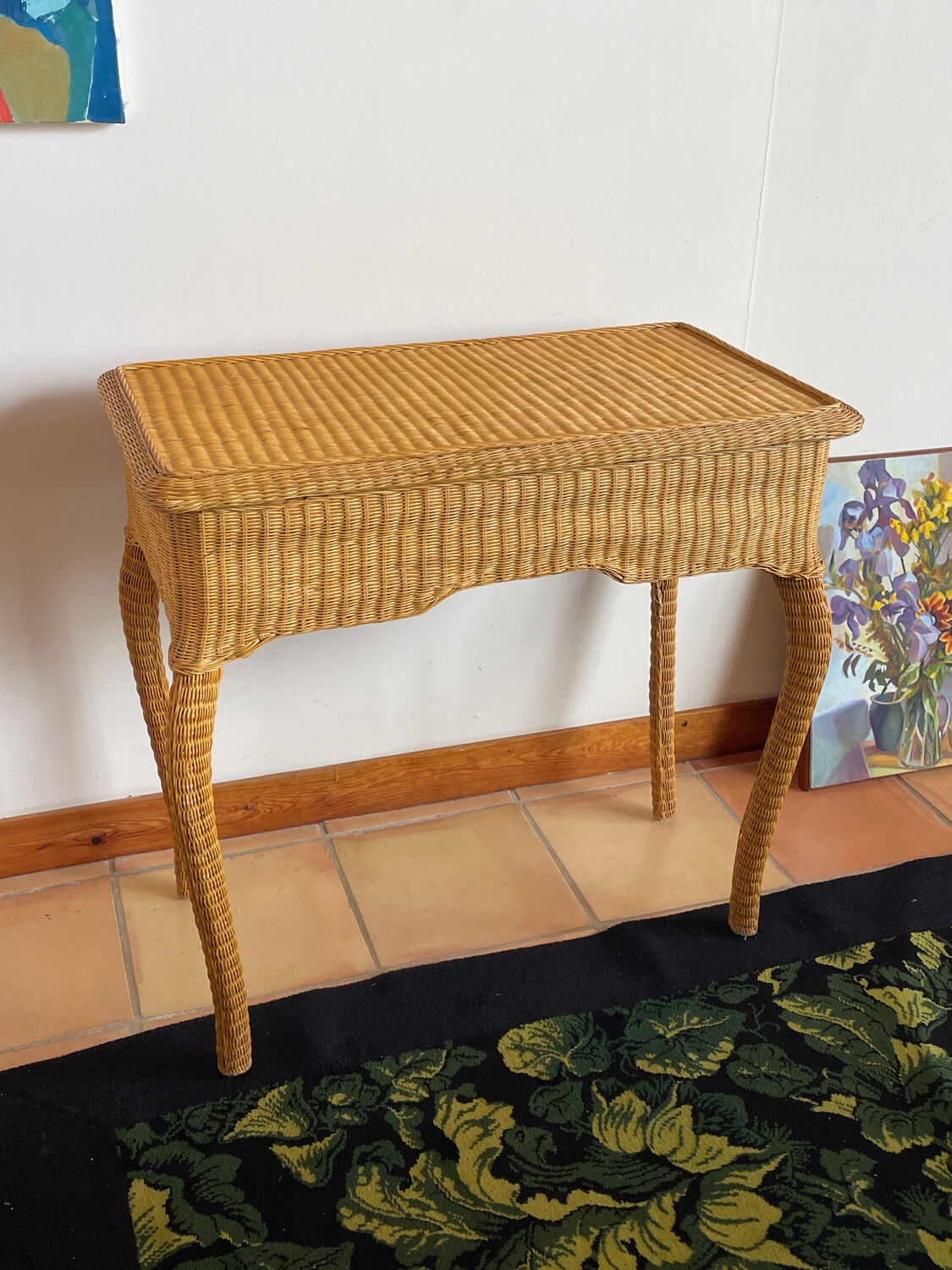 Rattan console desk with curved legs, 1970s