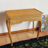 Rattan console desk with curved legs, 1970s