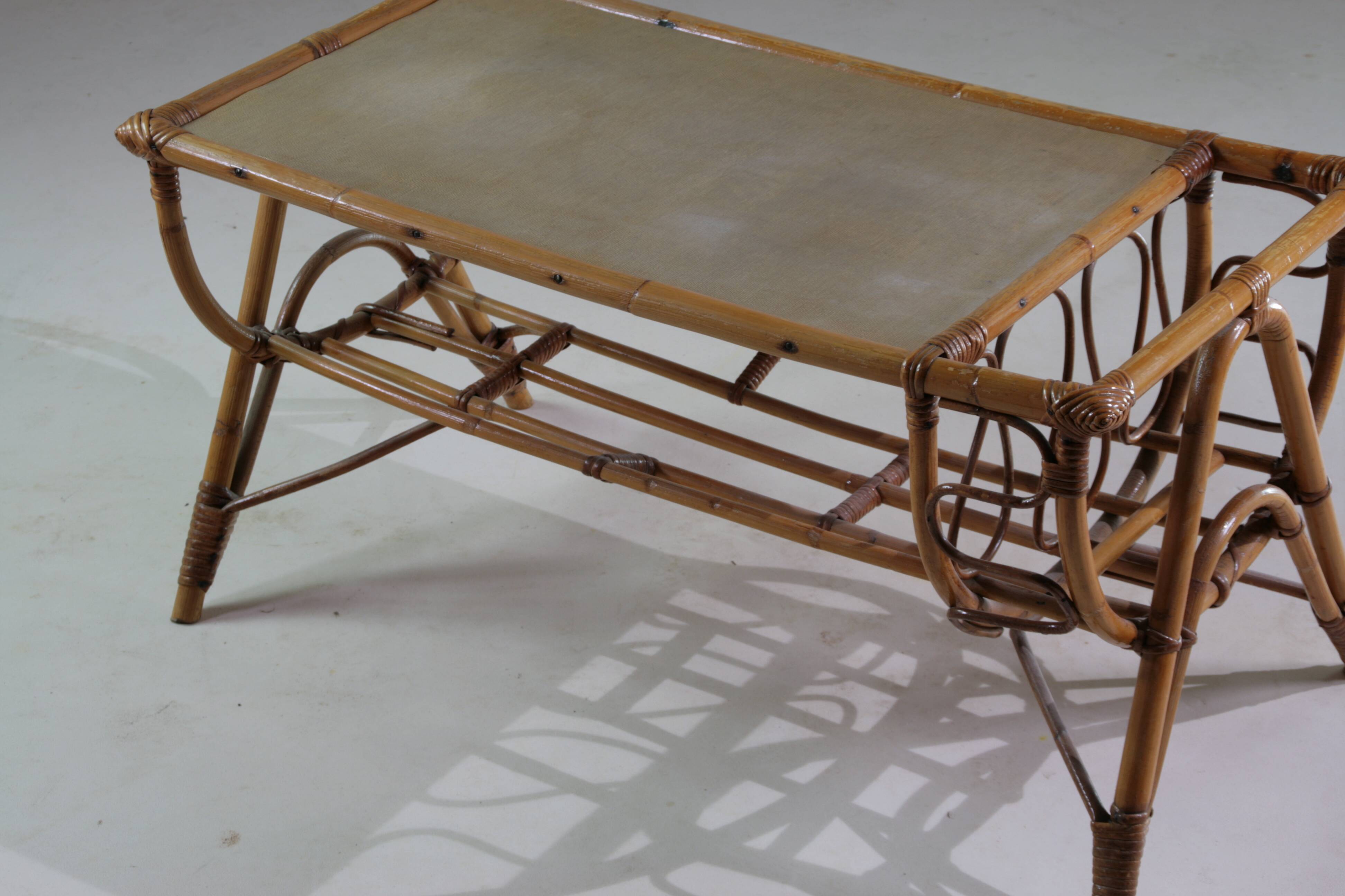 Vintage rattan coffee table, France 1960.