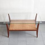 Table basse en rotin & hêtre 1960 vintage