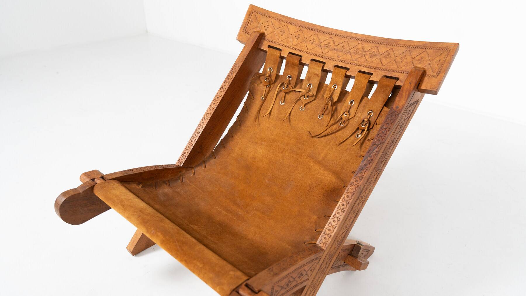 Pair of Folding Chair, Wood and Leather, Brazilian style