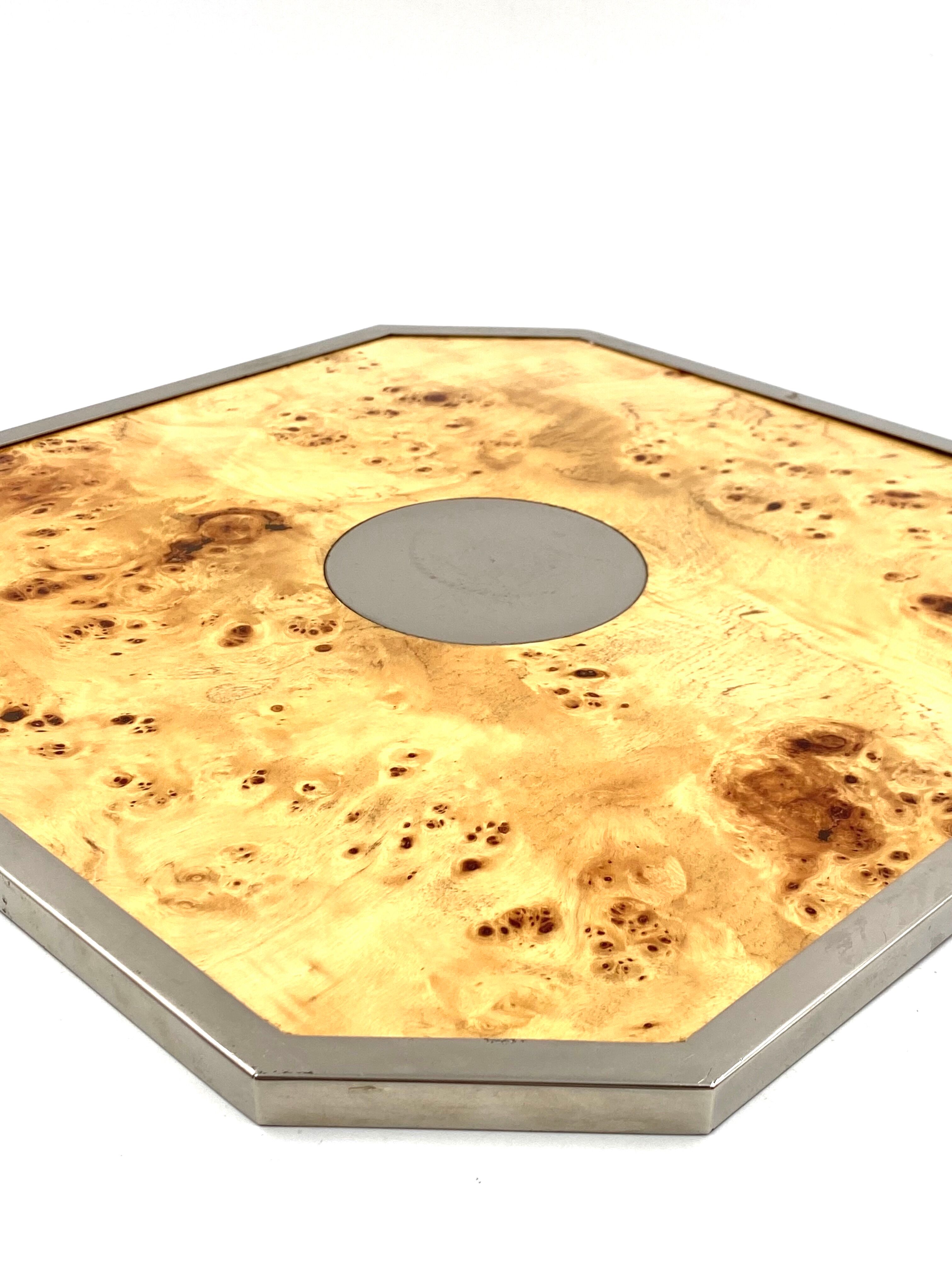 Tommaso Barbi, Hollywood regency burl wood tray, Italy 1970s