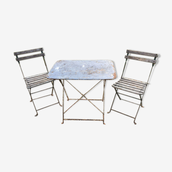 Table et 2 chaises jardin bistrot vintage