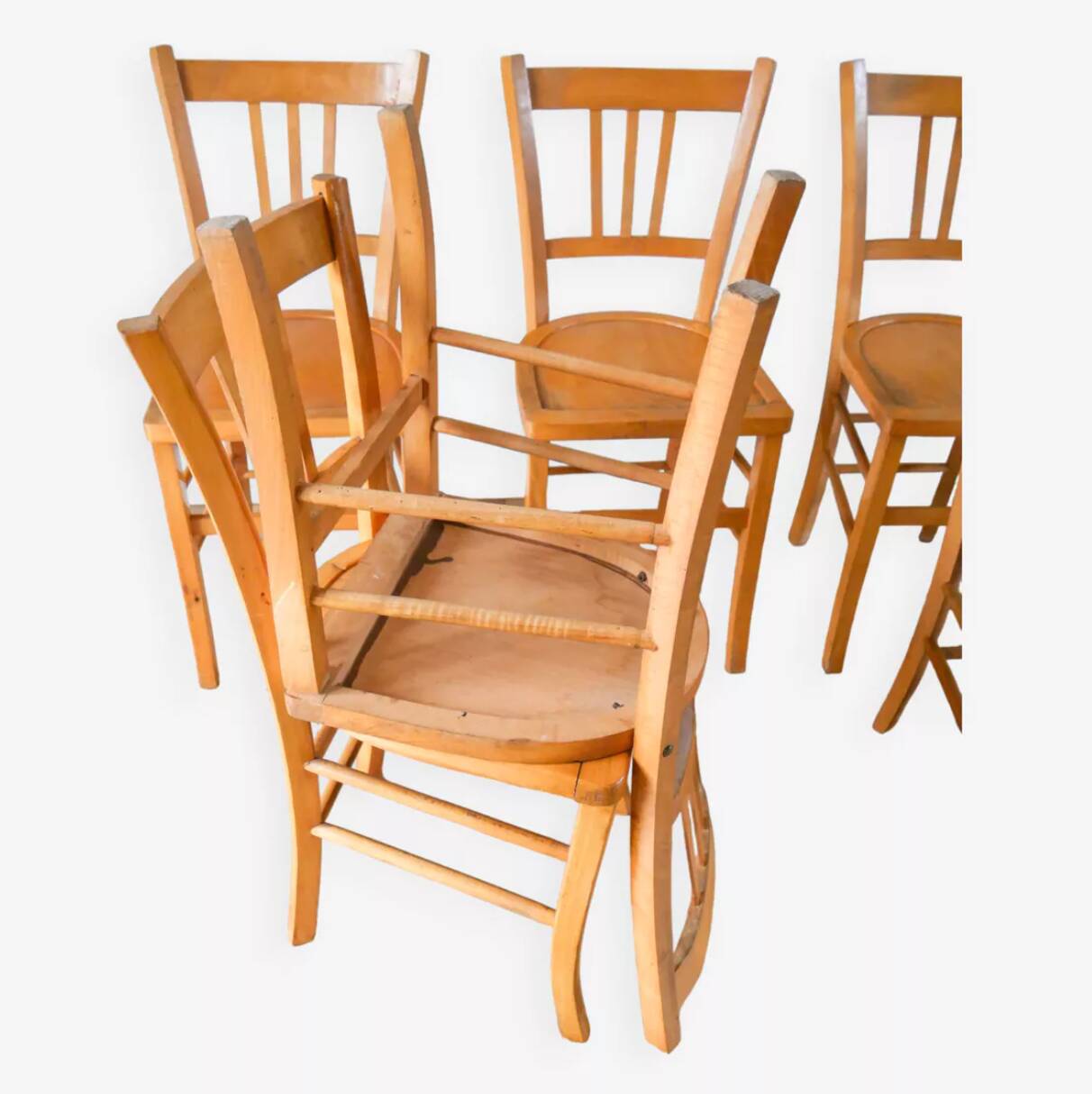 Set of 6 luterma blond wood bistro chairs 1950