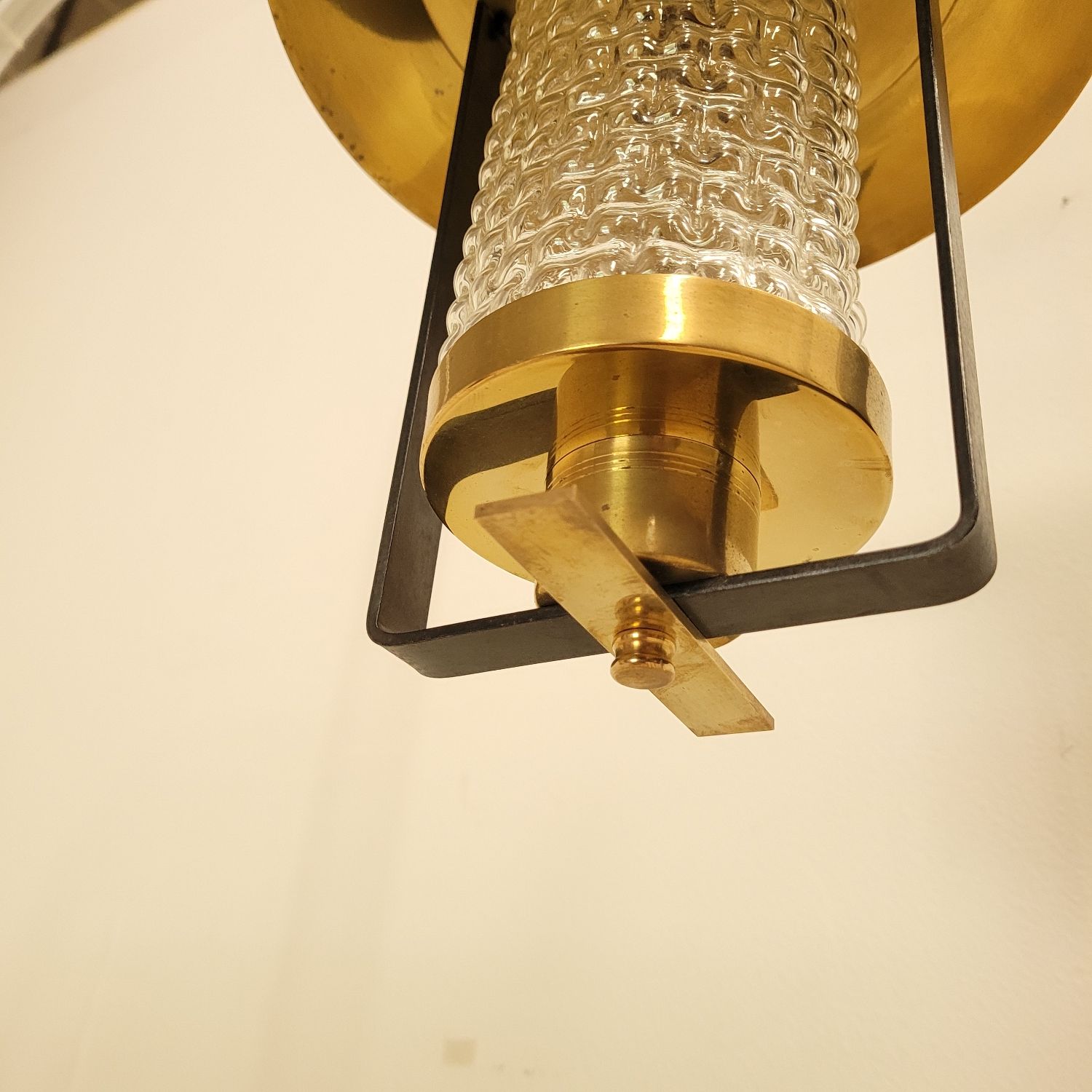 Vintage Pendant Lamp Maison Arlus in glass and brass year 70
