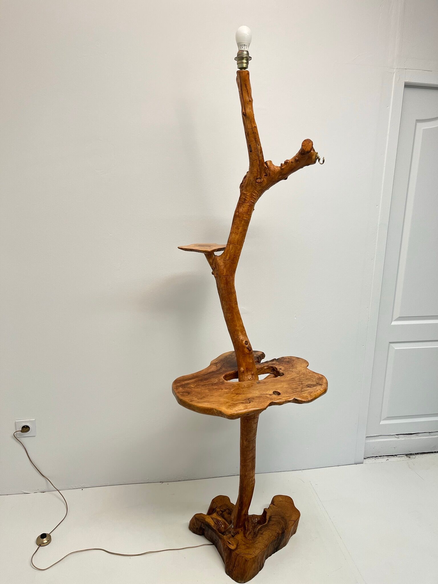 Vintage brutalist style wooden floor lamp